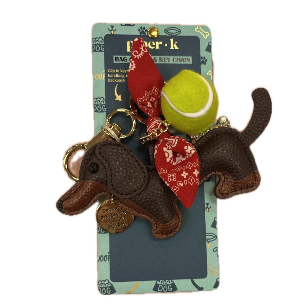 NWT ⚜️🤎⚜️ PIPER K Adorable Dachshund Doggie Key Chain Bag Charm ON CARD no box